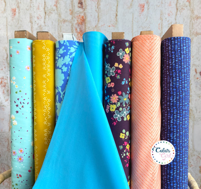 Kona cotton color of the year horizon with coordinating fabrics by color girl quilts