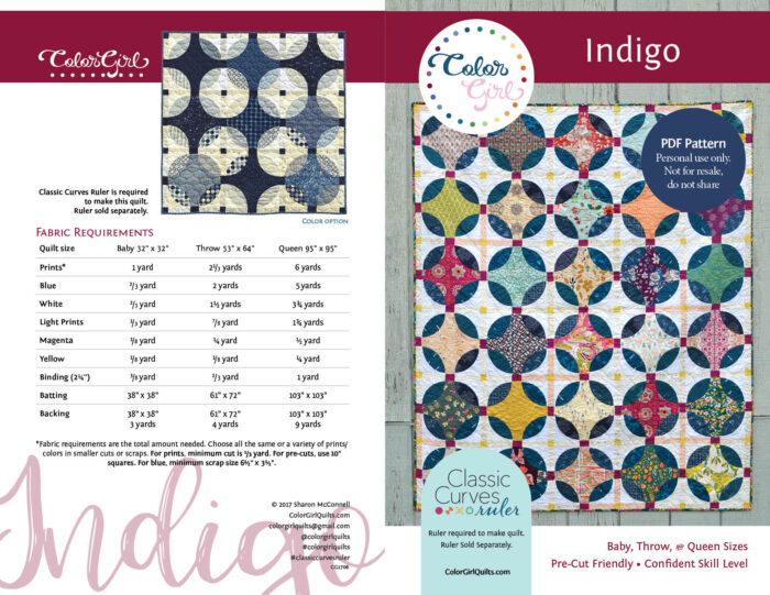 indigo quilt pattern with classic curves ruler