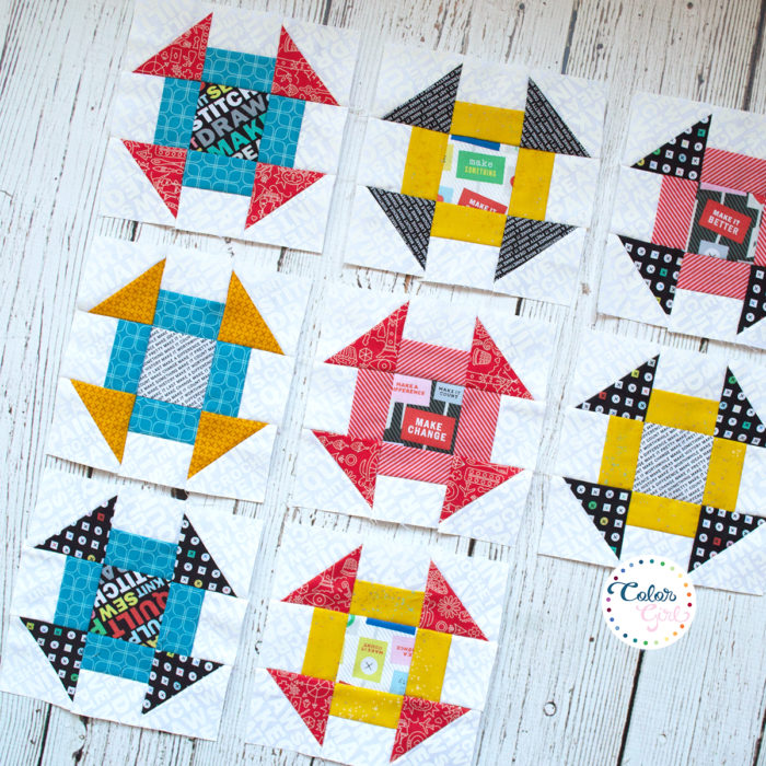 churn dash quilt blocks for Rise Above quilt by Color girl quilts