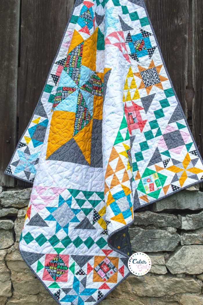 rise above quilt pattern, finished quilt, quilt along, video quilting workshop by Color girl quilts