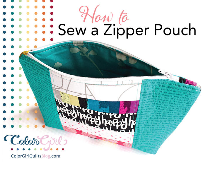 how to sew a zipper pouch with scrap fabrics, free tutorial by Color girl Quilts