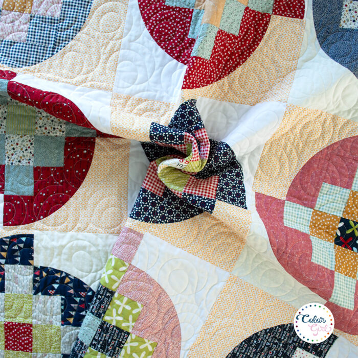 granny square curved piecing quilt by Color Girl Quilts